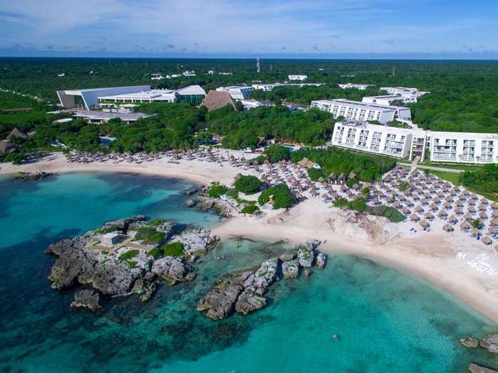 a bird's eye view of a beach and resort.